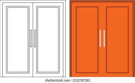 Illustration vector graphic of double door front view suitable for your home design and home poster design on architectural work