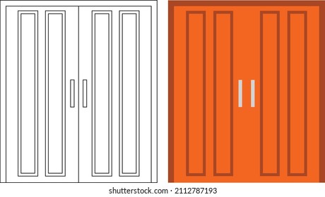 Ilustración vectorial gráfico de doble puerta vista frontal adecuado para su diseño de casa y el diseño de afiches en el trabajo de arquitectura