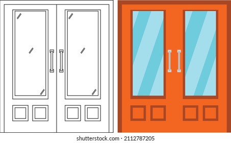 Ilustración vectorial gráfico de doble puerta vista frontal adecuado para su diseño de casa y el diseño de afiches en el trabajo de arquitectura