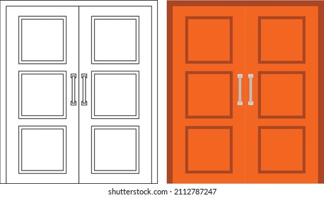 Illustration vector graphic of double door front view suitable for your home design and home poster design on architectural work