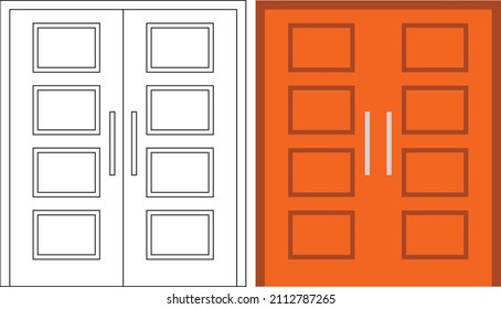 Illustration vector graphic of double door front view suitable for your home design and home poster design on architectural work