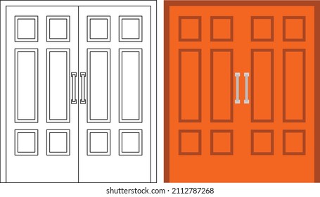 Illustration vector graphic of double door front view suitable for your home design and home poster design on architectural work