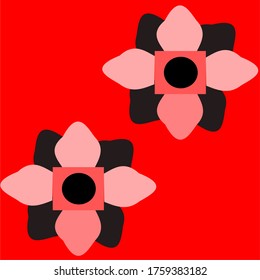 
illustration vector graphic of double red flowers with four red petals while four black petals concept design with red background