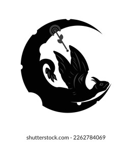 illustration vector graphic of dragon in moon