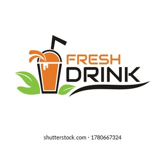 illustration vector graphic of drink in a glass accompanied leaf and plastic straws showing water splash orange color - perfect for  fruit drink, juice, shake drink, drink product, etc.