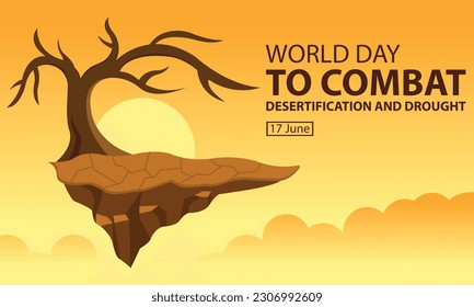 illustration vector graphic of dry dead trees above the barren and cracked ground that floats, perfect for international day, world day, combat desertification and drought, celebrate, greeting card.