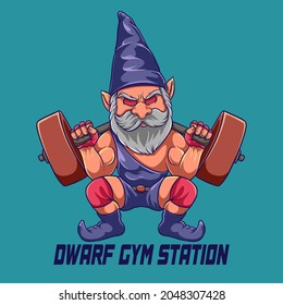 Illustration vector graphic of dwarf gym. Perfect for gym statyon logo illustration, fitness equipment shop, or etc.