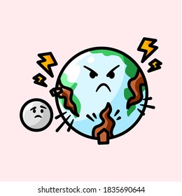 Illustration vector graphic of Earth angry with earthquake doodle