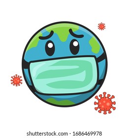 Abbildung der Vektorillustration der Erde wird vom Corona-Virus angegriffen