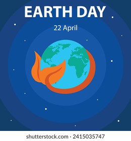 illustration vector graphic of the earth is covered with leaves, showing stars, perfect for international day, earth day, celebrate, greeting card, etc.