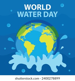 illustration vector graphic of the earth emits water splashes, perfect for international day, world water day, celebrate, greeting card, etc.