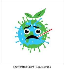 El gráfico vectorial de la ilustración de la tierra es golpeado por un virus