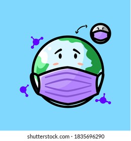 Illustration vector graphic of Earth with mask in coronavirus pandemic good for education  