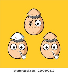 ilustración Vector gráfico de un huevo que muestra su divertida expresión facial. Buena alimentación, comida, juguetes, huevos, tabaco, cigarrillos, etc.