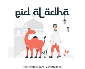 Illustration vector graphic of eid al-adha and The feast of sacrifice . sheep and man muslim Perfect for poster and banner
