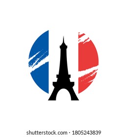 illustration vector graphic of eiffel tower silhouette and france flag background