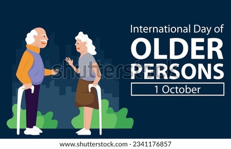 illustration vector graphic of an elderly couple talking together, showing silhouette of skyscraper perfect for international day, international day of older persons, celebrate, greeting card, etc.