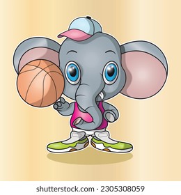 illustration vector graphic of elephant playing basketball