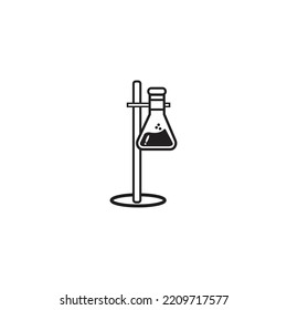 illustration vector graphic of erlenmeyer flask on burette . perfect for chemical test collection or science education.