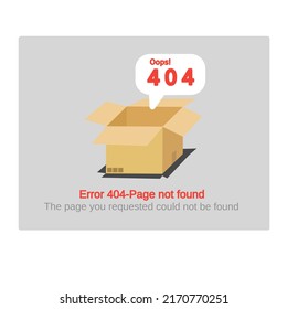 Ilustración vectorial gráfico de la página web de inicio de error,error 404,página no encontrada,infografía. Ajuste con caja de cartón y logotipo de chat de burbujas. Uso para el diseño de concepto de elementos web, app y móviles.
