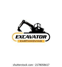 Illustration vector graphic of excavator construction, excavator earthworks, and heavy equipment logo design template 