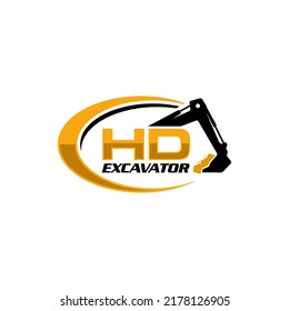 Illustration vector graphic of excavator construction, excavator earthworks, and heavy equipment logo design template 