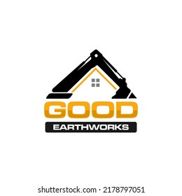 Illustration Vector Graphic Of Excavator Construction, Excavator Earthworks, And Heavy Equipment Logo Design Template 