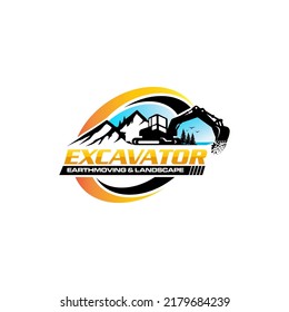 Illustration Vector Graphic Of Excavator Construction, Excavator Earthworks, And Heavy Equipment Logo Design Template 