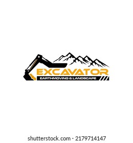 Illustration vector graphic of excavator construction, excavator earthworks, and heavy equipment logo design template 