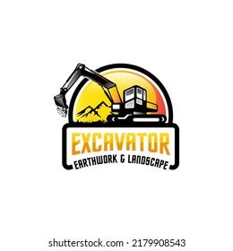 Illustration Vector Graphic Of Excavator Construction, Excavator Earthworks, And Heavy Equipment Logo Design Template 