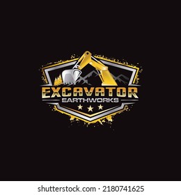 Illustration Vector Graphic Of Excavator Construction, Excavator Earthworks, And Heavy Equipment Logo Design Template 