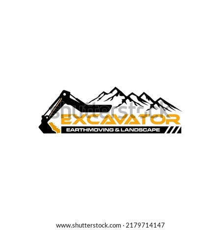 Illustration vector graphic of excavator construction, excavator earthworks, and heavy equipment logo design template 