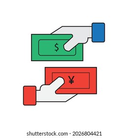 Illustration Vector Graphic of Exchange Money Paper Dollar to Yen, suitable for Finance, Business, Bank and Economic content.