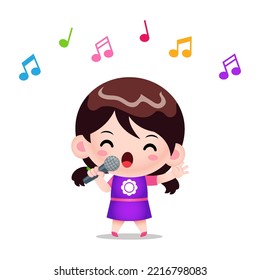 Illustration vector graphic of Expressive Singing Girl With Microphone In Hand. Perfect for children books cover, children book illustration,game illustrations, game asset,animation,etc