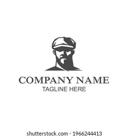 Illustration vector graphic of Face logo of a man wearing hat. Vector logo template