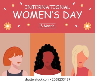 illustration vector graphic of faces of three beautiful women with different styles, perfect for international day, international womens day, celebrate, greeting card, etc.