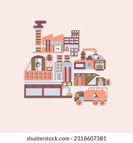 illustration vector graphic of factory area perfect for design with factory buildings