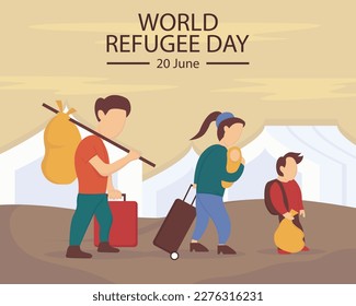 illustration vector graphic of the family fled to the camp, perfect for international day, world refugee day, celebrate, greeting card, etc.