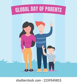 illustration vector graphic of a family waving in the garden, perfect for global day of parents, celebrate, greeting card, etc.