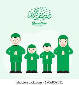 illustration vector graphic of a family who wish you a happy Eid al-Fitr, Eid al-Adha, suitable for social media post, banner or poster