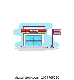 Illustration vector graphic of famous mini market in indonesia. Perfect for social media feed, wallpaper on the website, UI design, etc.