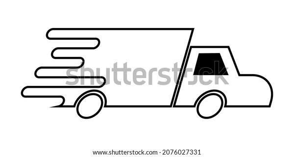 Illustration vector graphic of fast delivery truck.\
Black color image. Great for app icons and delivery services.\
Simple flat image.\
