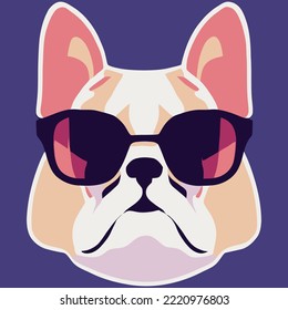 illustration Vector graphic of fat French bulldog wearing sunglasses isolated good for logo, icon, mascot, print or customize your design