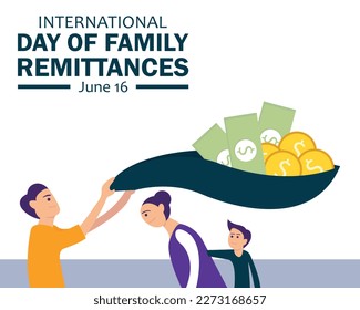 illustration vector graphic of a father catches dollar bills in a rag for his family, perfect for international day, family remittances, celebrate, greeting card, etc.