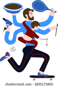 Illustration vector graphic of the father id taking care of his son.