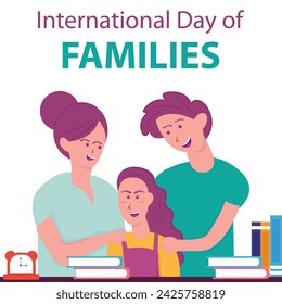 illustration vector graphic of father and mother are guiding their children to study, perfect for international day, international day of families, celebrate, greeting card, etc.