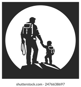 Illustration vector graphic of father and son are hiking logo