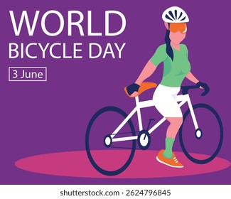 ilustração vetor gráfico de ciclista feminino pára na estrada, perfeito para o dia internacional, dia mundial da bicicleta, comemorar, cartão de saudação, etc.