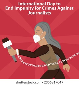 illustration vector graphic of a female journalist hands shackled with chains, perfect for international day, end impunity, crimes against jounalists, celebrate, greeting card, etc.
