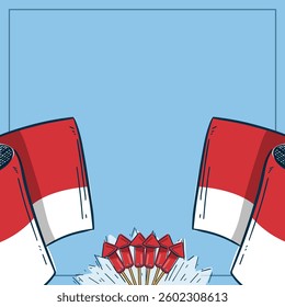 Illustration vector graphic of a festive background featuring Indonesian flags and firecracker fireworks, perfect for greeting cards, banners, and posters celebrating Indonesia's Independence Day.